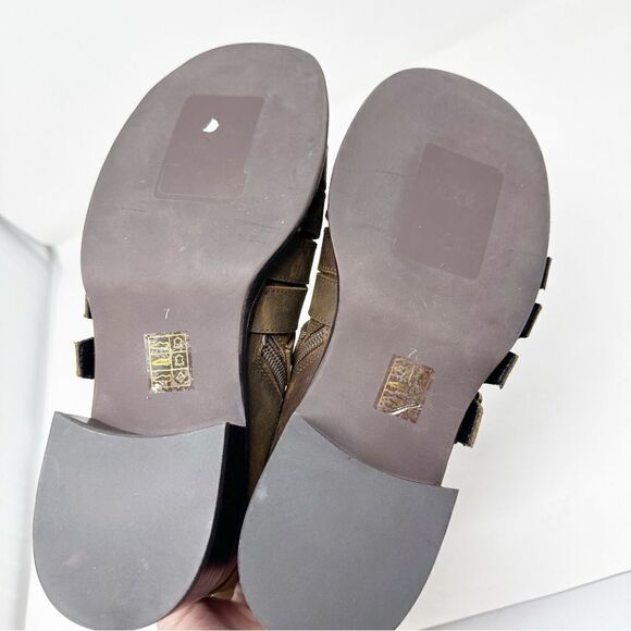 Jeffery Campbell Brown Distressed Belted Up Buckle Booties Size 7 - Picture 6 of 7